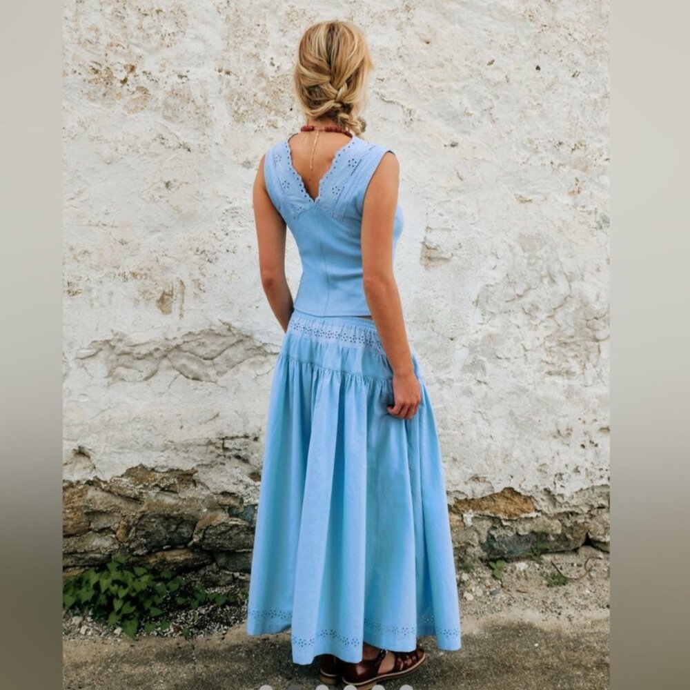 NEW FREE PEOPLE cotton gesibelle skirt top set in blue poplin s - Picture 3 of 3